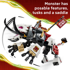 LEGO Zilvar mounted on Grimtak saddle demonstrating battle play
