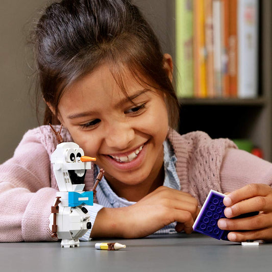 LEGO Olaf with blue bow tie, perfect for roleplay and storytelling.