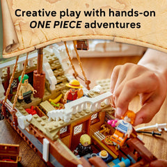 LEGO One Piece Going Merry figurehead cannon detail enhances authentic ship aesthetics.