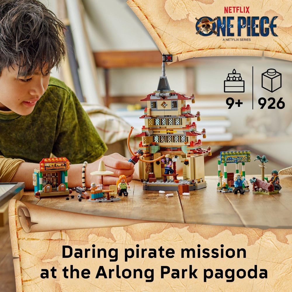 LEGO One Piece Straw Hat Pirates minifigures including Luffy, Nami, and Usopp for imaginative play