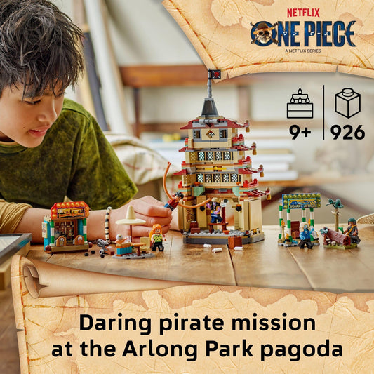 LEGO One Piece Straw Hat Pirates minifigures including Luffy, Nami, and Usopp for imaginative play