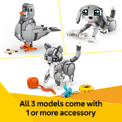 LEGO Creator 3in1 Pigeon figure with breadcrumbs for storytelling.