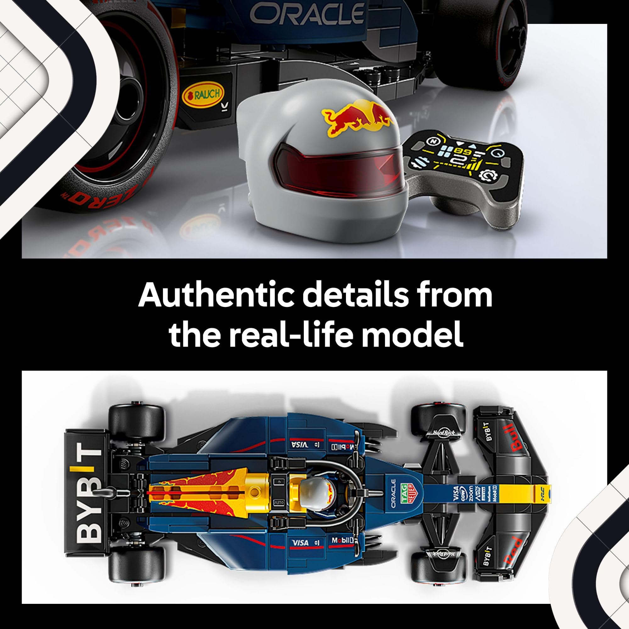 LEGO Oracle Red Bull Racing RB20 driver minifigure with winged helmet adding collectible F1 character