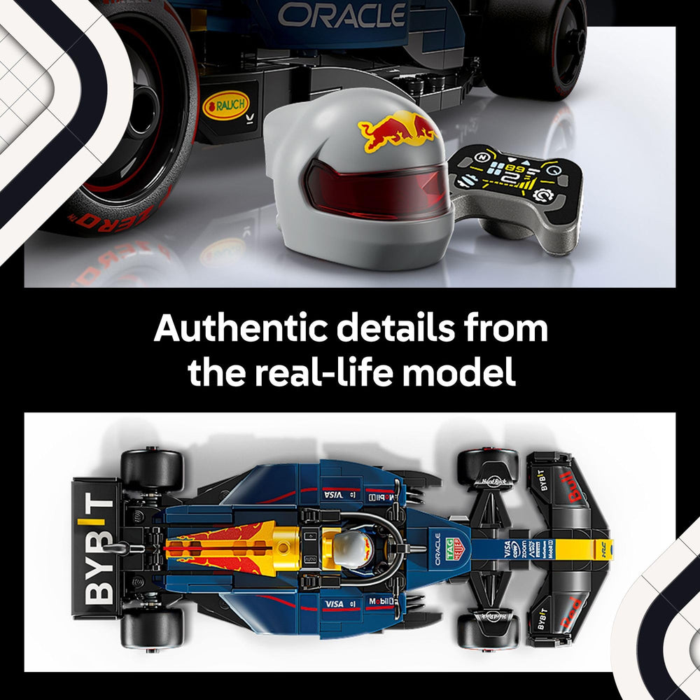 LEGO Oracle Red Bull Racing RB20 driver minifigure with winged helmet adding collectible F1 character