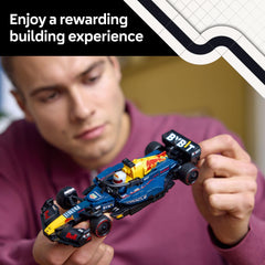 LEGO Oracle Red Bull Racing RB20 rear wing and Pirelli-printed tyres highlighting authentic race features