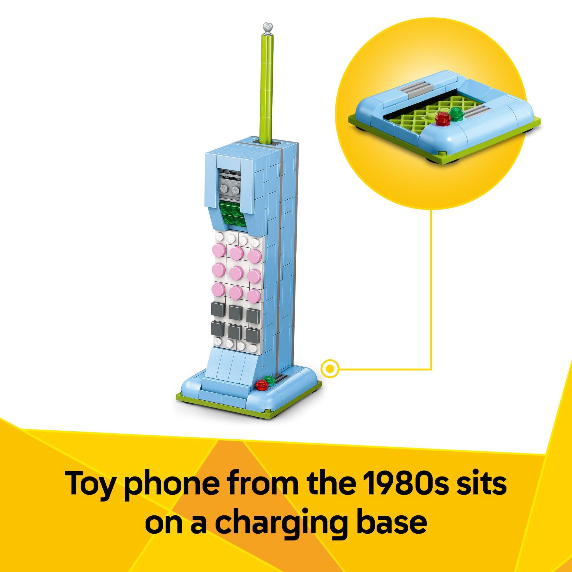 LEGO vintage phone collection shown as stylish kid's room decor.