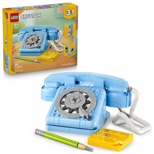 LEGO retro telephone rotary dial model for nostalgic display and play.