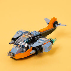 LEGO robot minifigure with transparent blue head joins every build