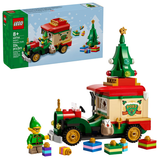 LEGO Santa's Delivery Truck front view highlights build quality and festive design.