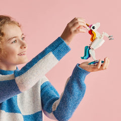 LEGO seahorse rebuild close-up with movable tail and fins showing play versatility