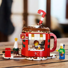 LEGO Seasonal Hot Chocolate Stand 40776 table with mug highlights cozy serving.