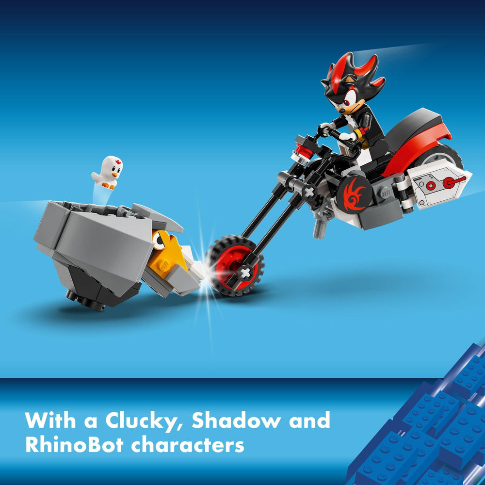 LEGO Shadow Escape diorama showing lab-to-track action scene