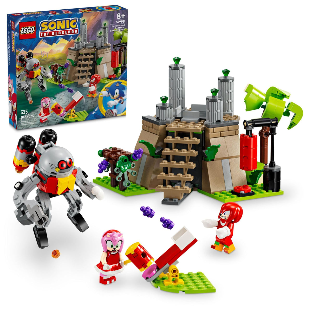 LEGO Sonic Knuckles Master Emerald Shrine with Chaos Emeralds for imaginative play.