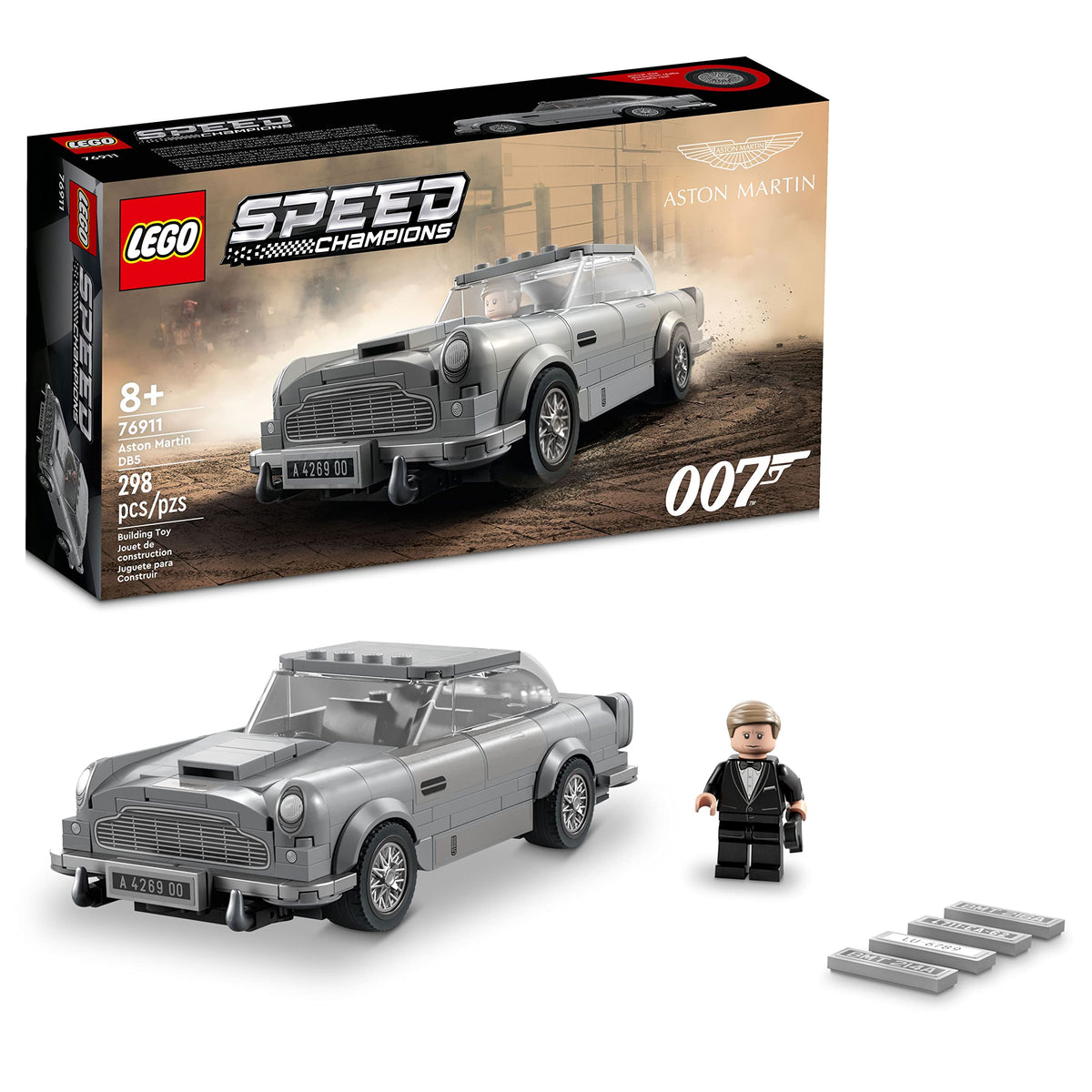 LEGO Speed Champions 007 Aston Martin DB5 front view for display and imaginative racing.