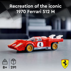 LEGO Speed Champions 1970 Ferrari 512 M side view emphasizes true scale and sleek profile.