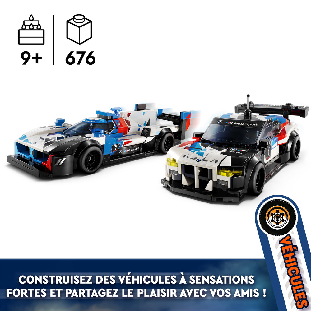 LEGO Speed Champions BMW M Hybrid V8 front view with bold livery