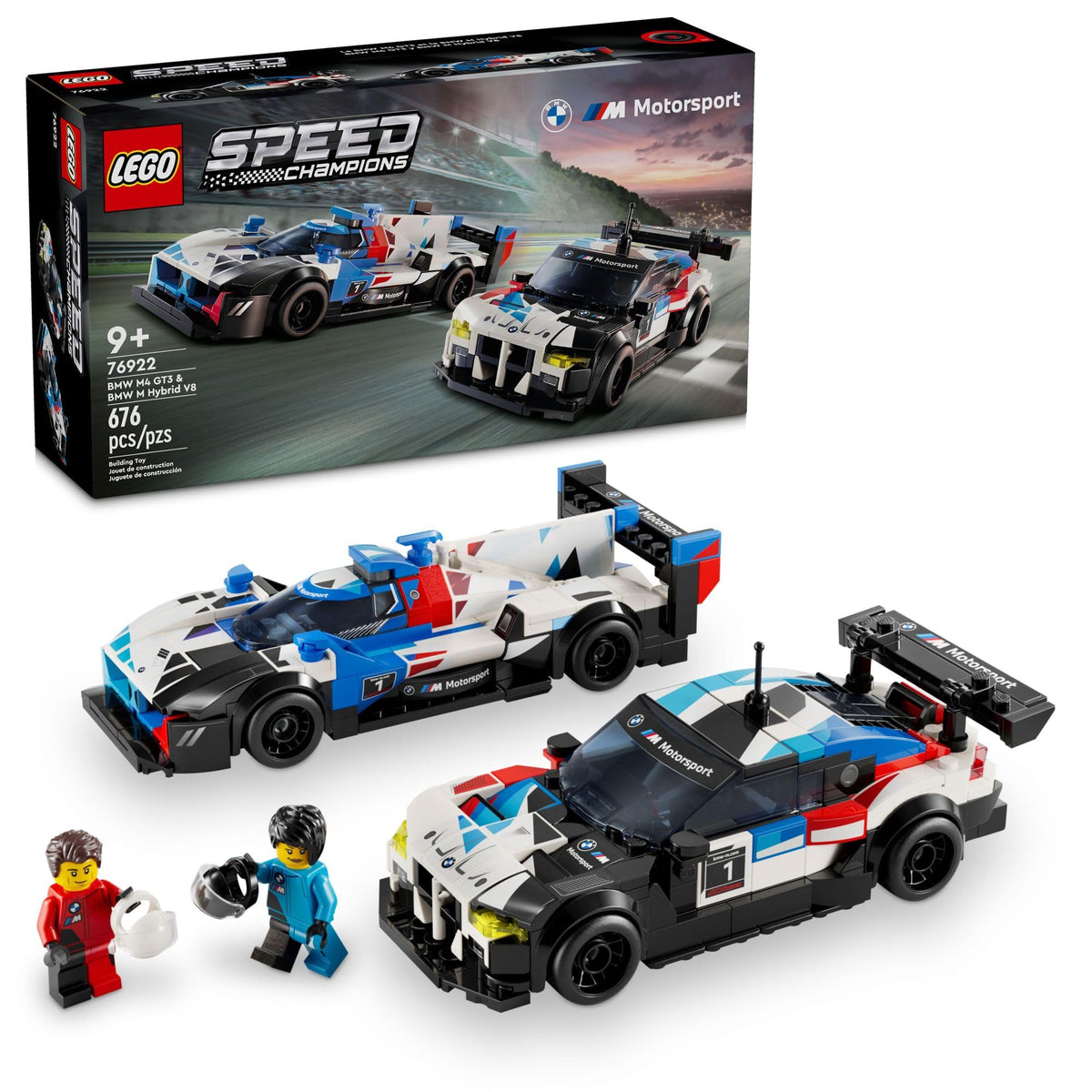LEGO Speed Champions BMW M4 GT3 model with authentic motorsport detailing for display and play.