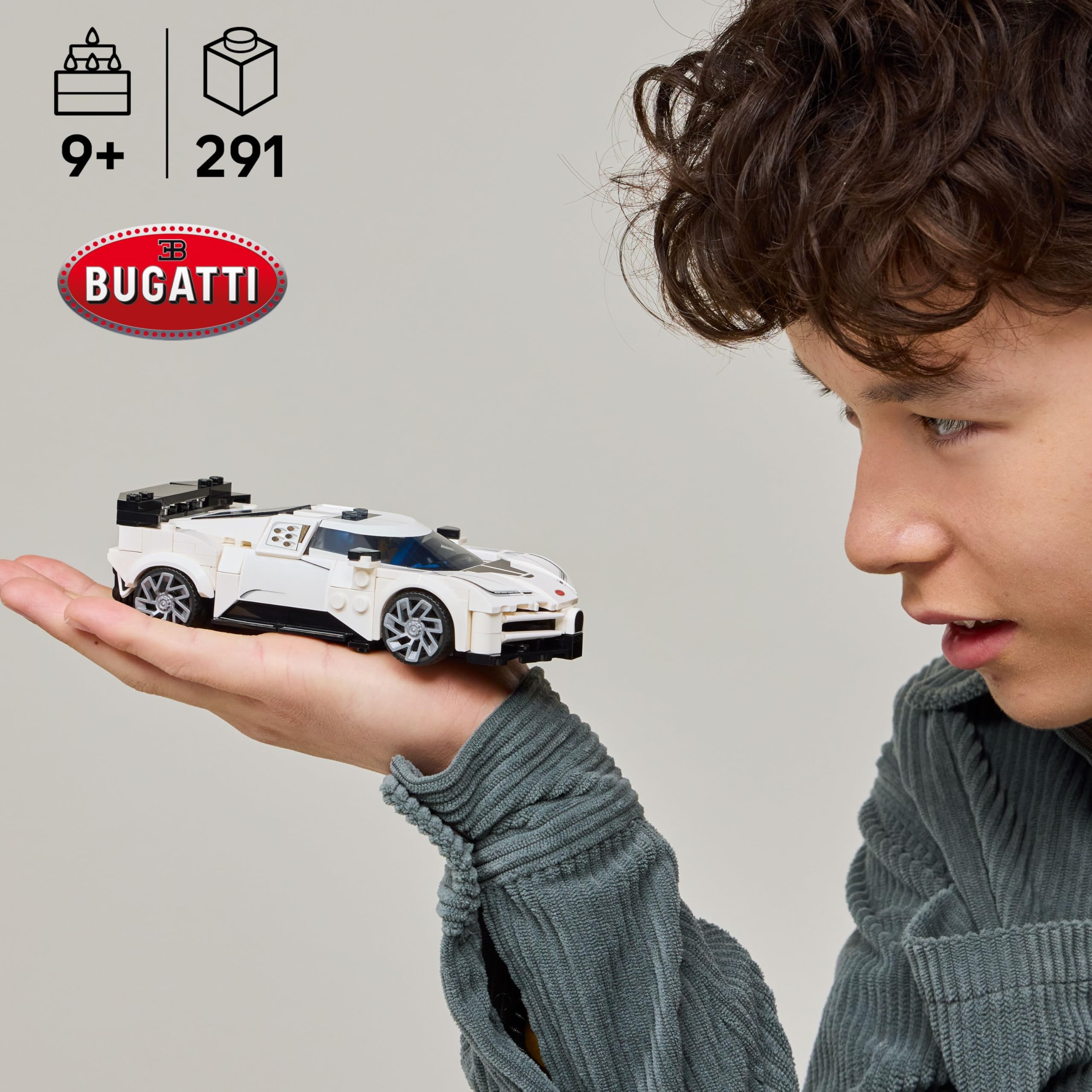 LEGO Speed Champions Bugatti Centodieci rear view showing aero wing and sleek lines
