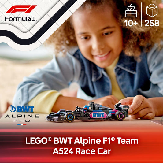 LEGO Speed Champions BWT Alpine F1 A524 front view with detailed decals
