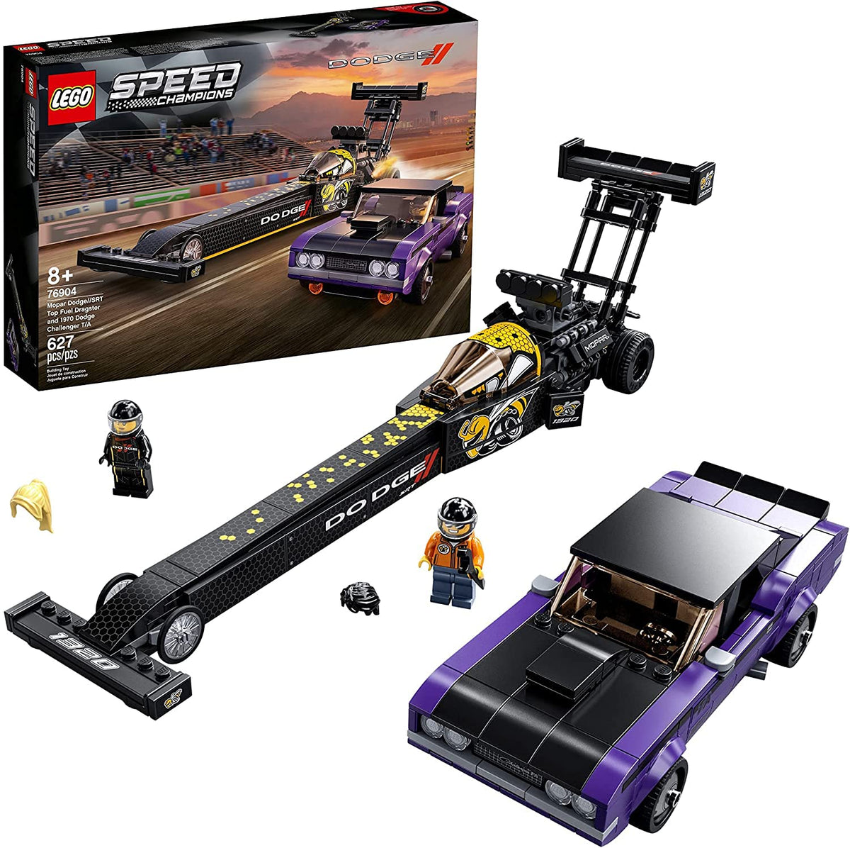 LEGO Speed Champions Mopar Dodge Top Fuel Dragster ready for display and fast play.