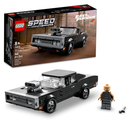 LEGO Speed Champions 1970 Dodge Charger RT front view for display and imaginative play.