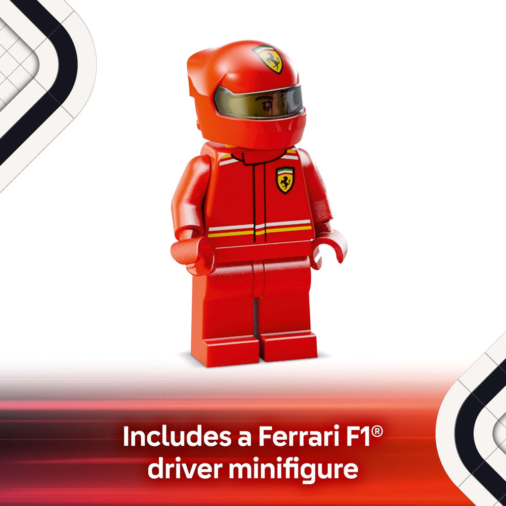 LEGO Speed Champions halo bar visible on the Ferrari SF-24 F1 model.