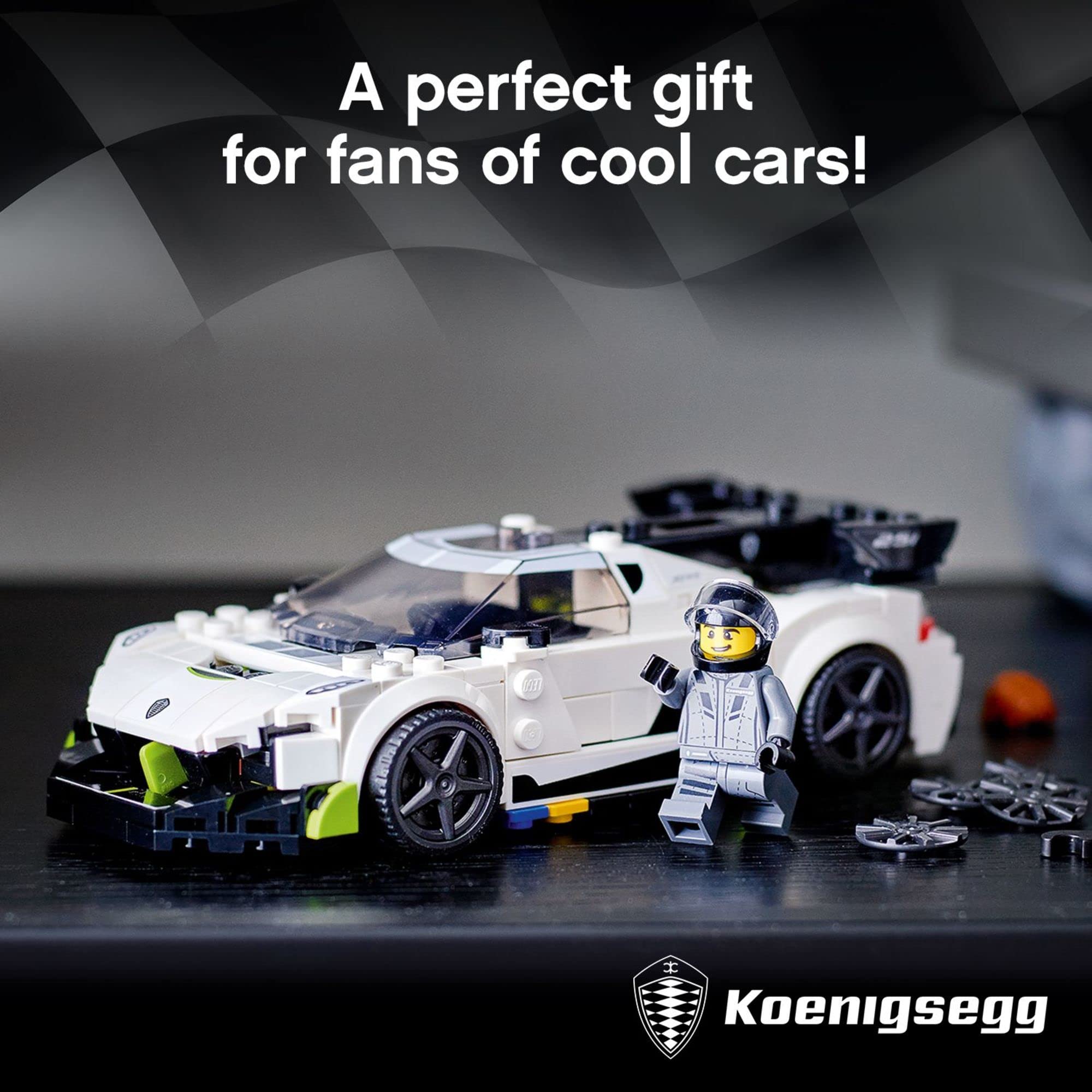 LEGO Koenigsegg Jesko 76900 cockpit detail supports two minifigures for collaborative play