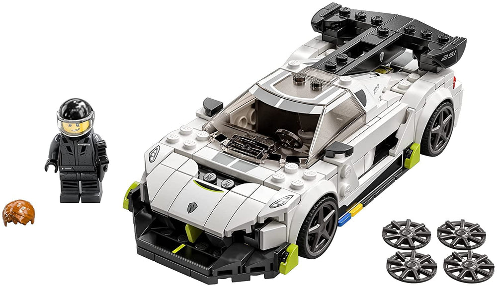 LEGO Koenigsegg Jesko 76900 driver minifigure showcases racing attire and helmet