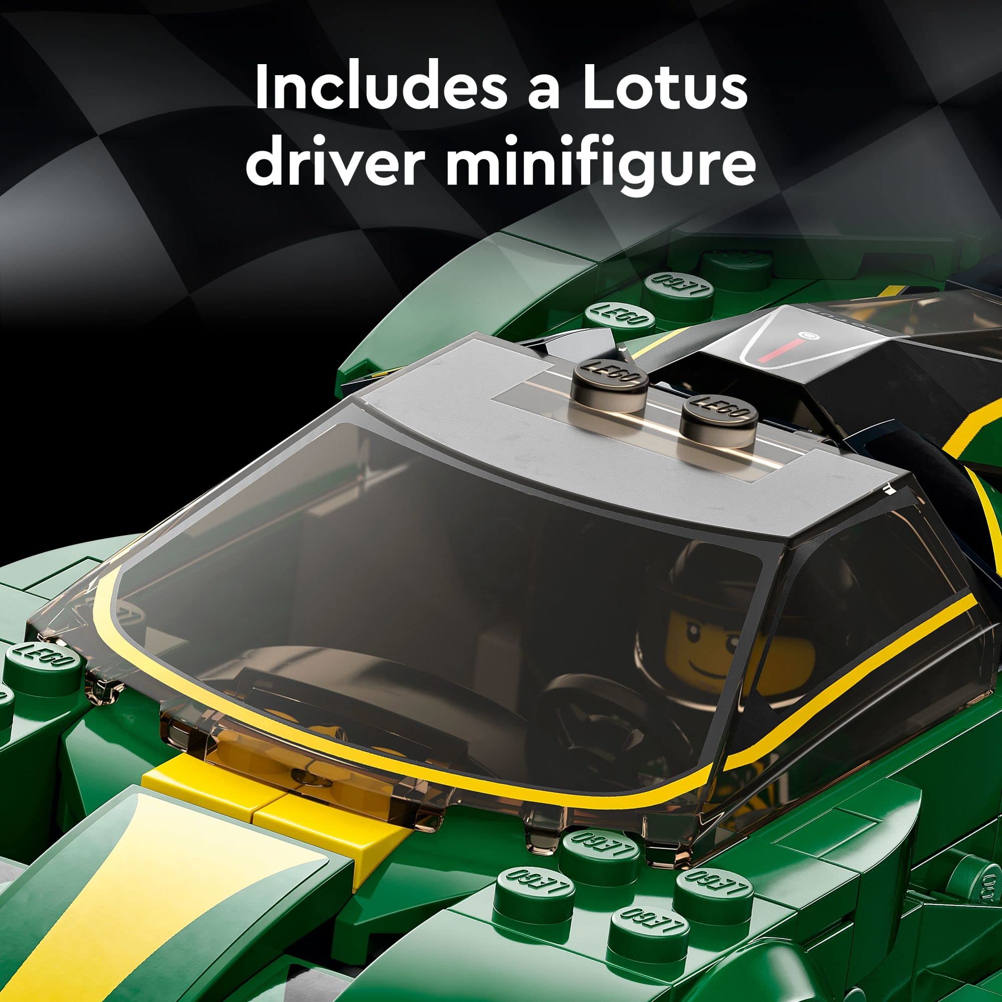 LEGO Speed Champions Lotus Evija 76907 minifigure included enhances race action play.
