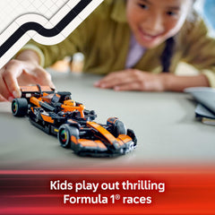 LEGO Speed Champions MCL38 rear wing detail captures precise F1 styling.