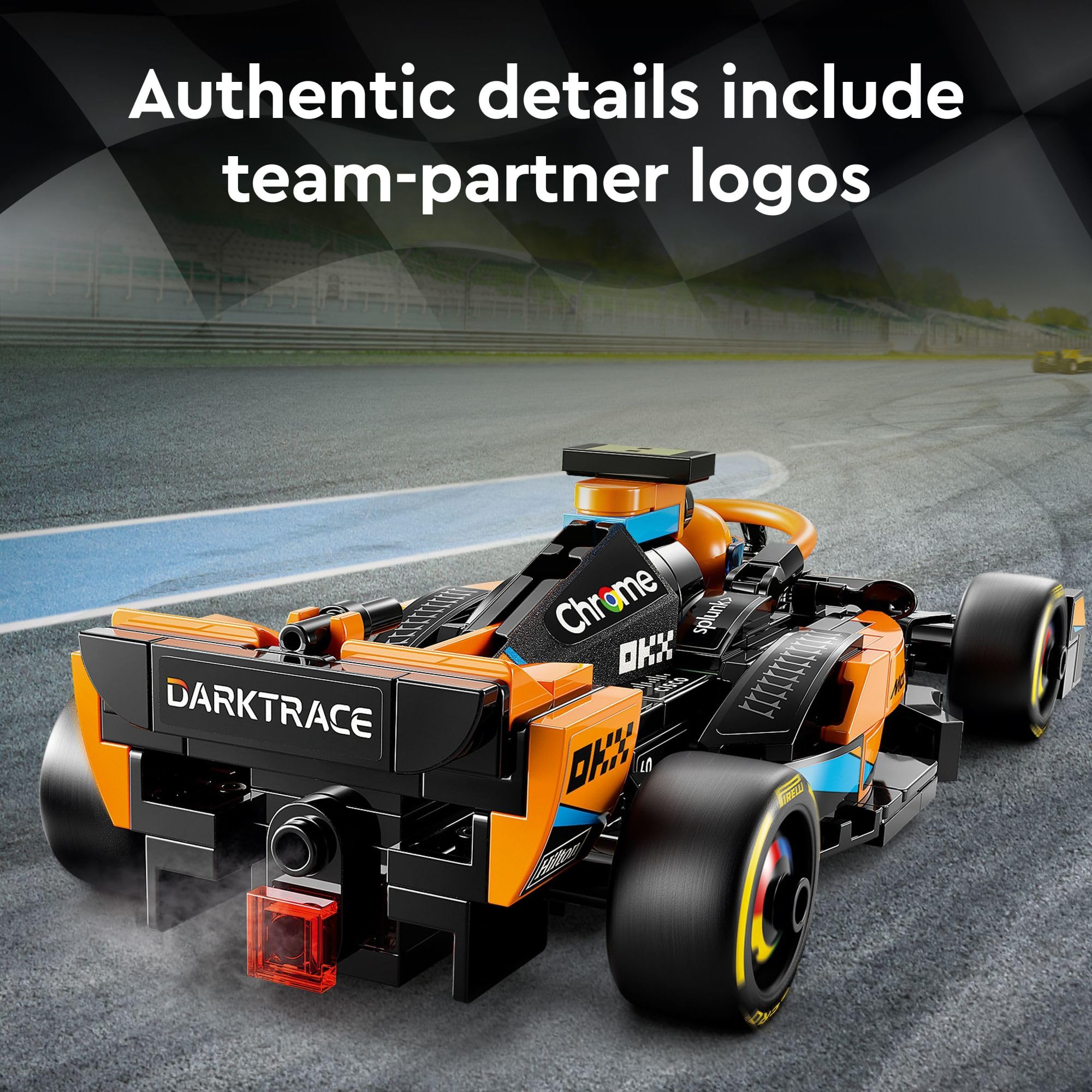 LEGO Speed Champions McLaren 2023 logos close-up adds realism and display appeal