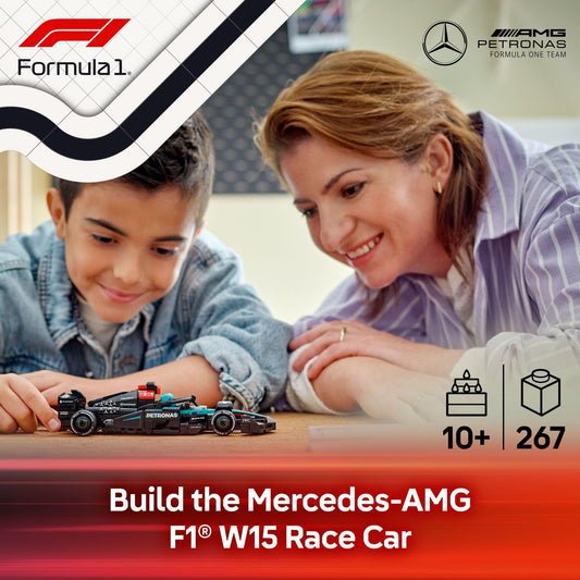 LEGO Speed Champions Mercedes-AMG F1 W15 cockpit interior with opening halo for interactive play