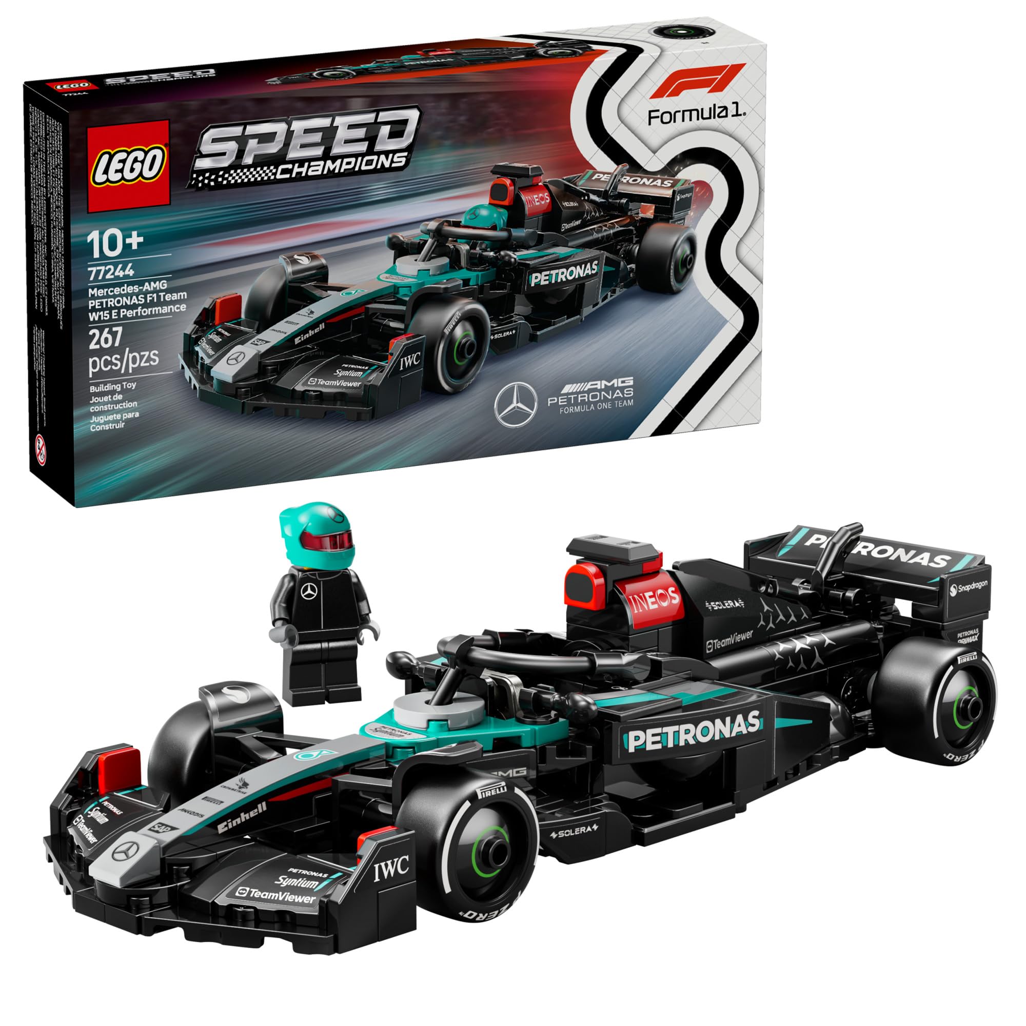 LEGO Speed Champions Mercedes-AMG F1 W15 front wing with authentic sponsor decals for display