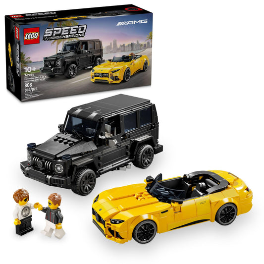 LEGO Speed Champions Mercedes-AMG G 63 front view highlights authentic grille for immersive racing play.