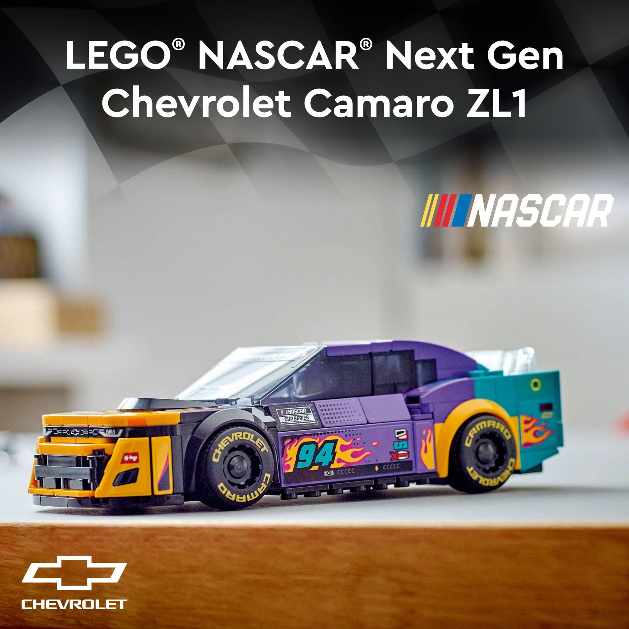 LEGO Speed Champions Camaro ZL1 front grille detail enhances realism for play sessions.