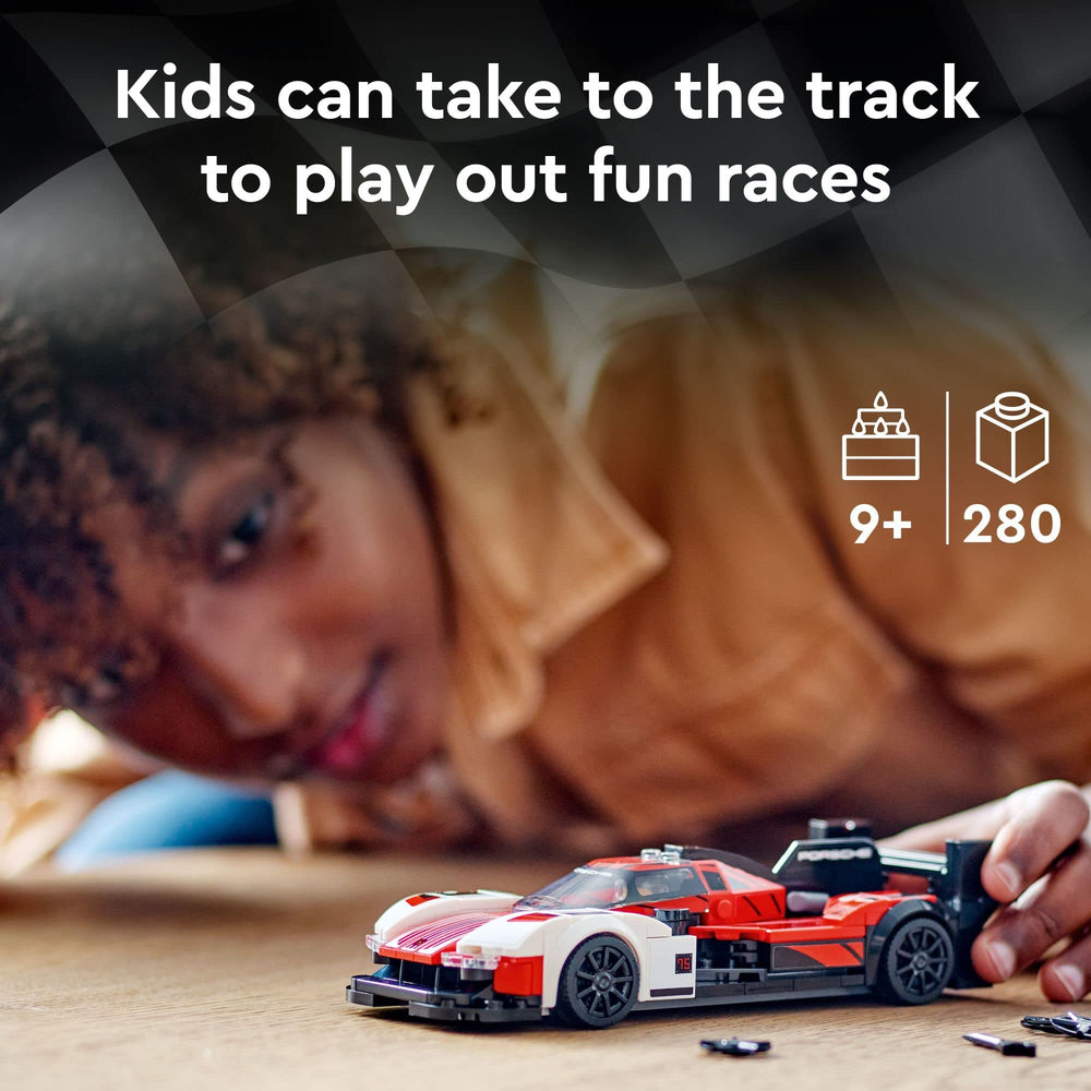 LEGO Porsche 963 cockpit with minifigure for immersive racing play