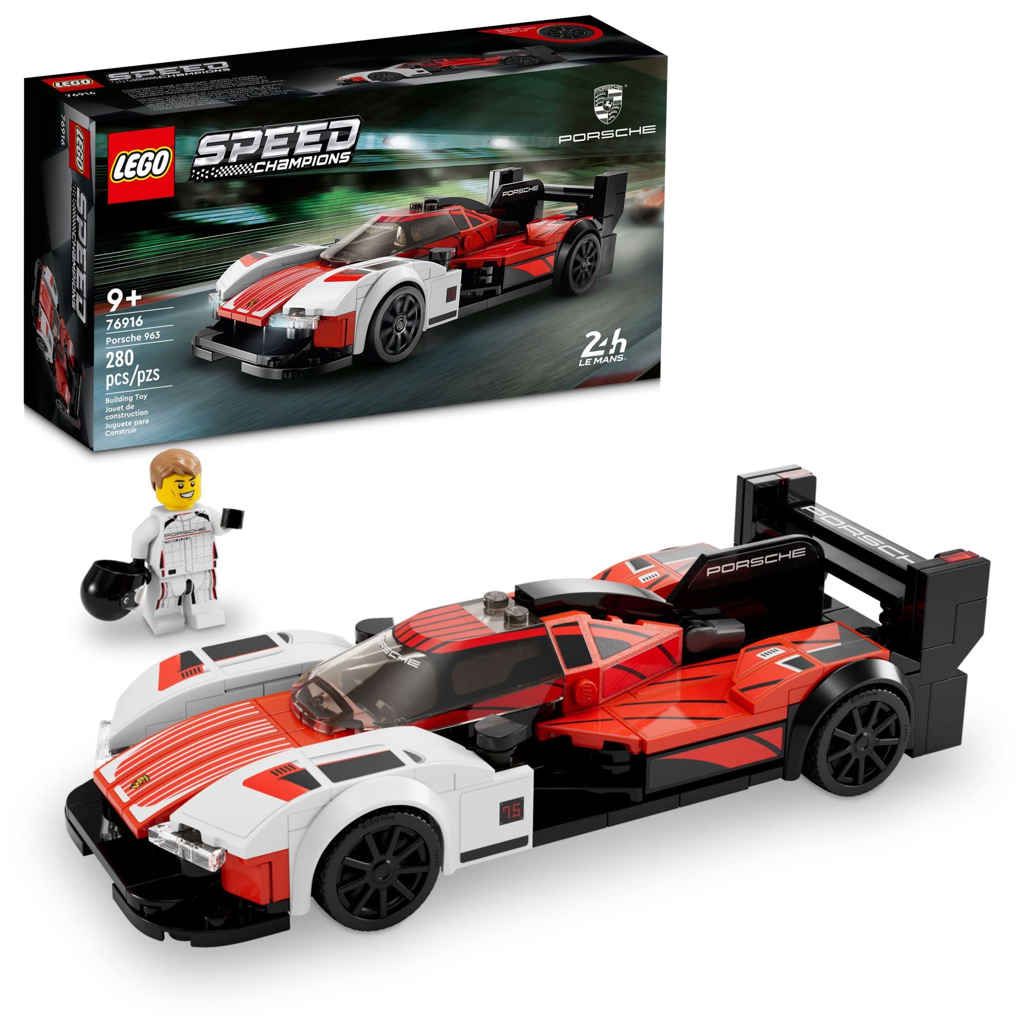 LEGO Porsche 963 front view with authentic livery for display