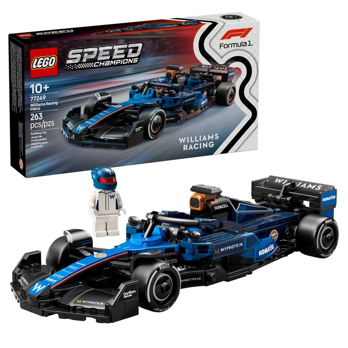 LEGO Speed Champions Williams FW46 front view show authentic F1 styling for play and display