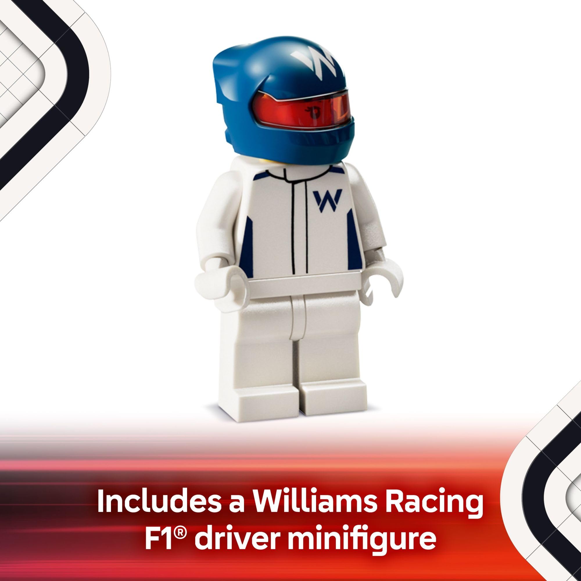 LEGO Speed Champions Williams FW46 rear wing and suspension for realistic racing dynamics