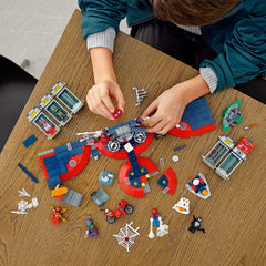 LEGO Spider-Man Attack on the Spider Lair—Iron Spider Suit and motorbike for gear-driven play.