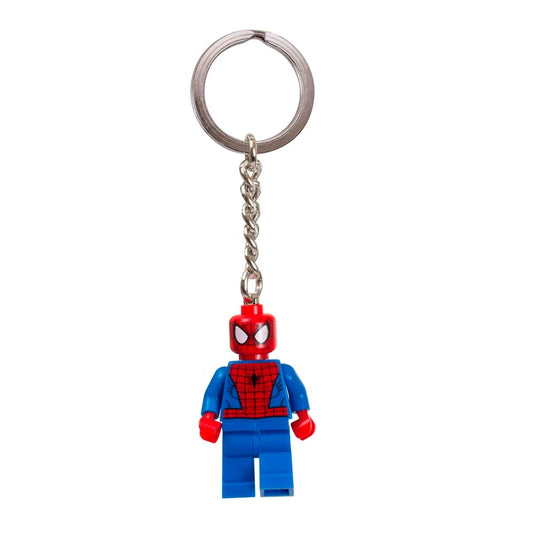 LEGO Spider-Man key chain front view highlights iconic suit for easy backpack attachment