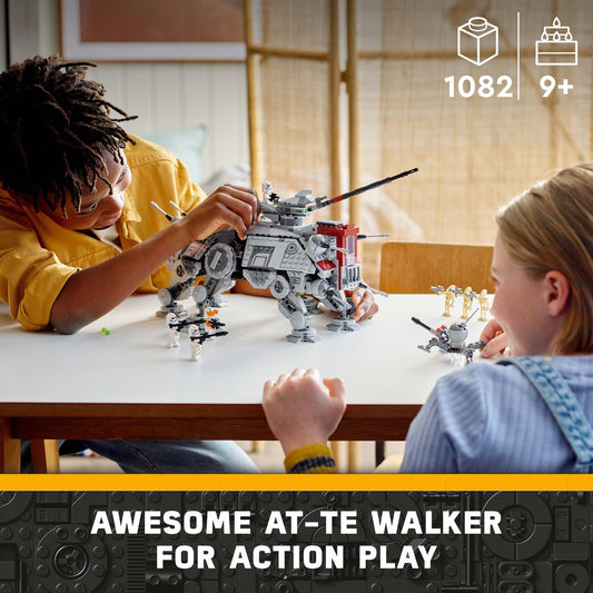 LEGO Star Wars AT-TE Walker 75337 heavy blaster cannon rotates for dramatic scenes.