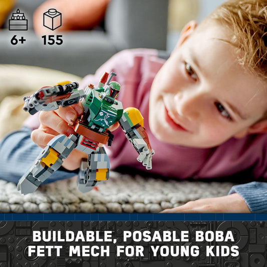 LEGO Star Wars Boba Fett Mech minifigure with blaster ready for action