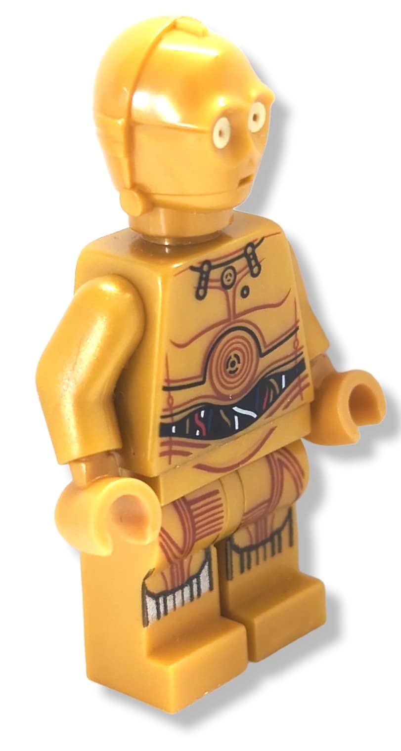LEGO C-3PO chest print close-up highlights iconic design for fans.