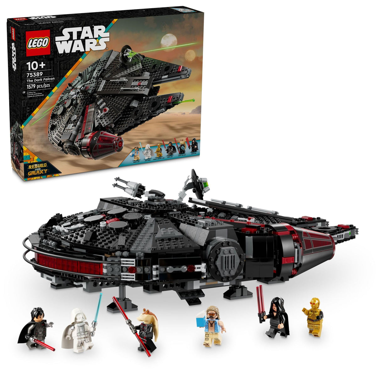 LEGO Star Wars Dark Falcon cockpit view enables two-minifigure seating for action play.