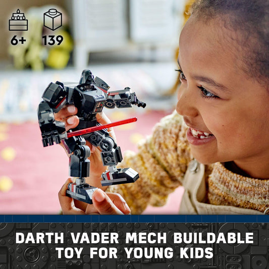 LEGO Darth Vader Mech 75368 showing red lightsaber clip for dynamic action.