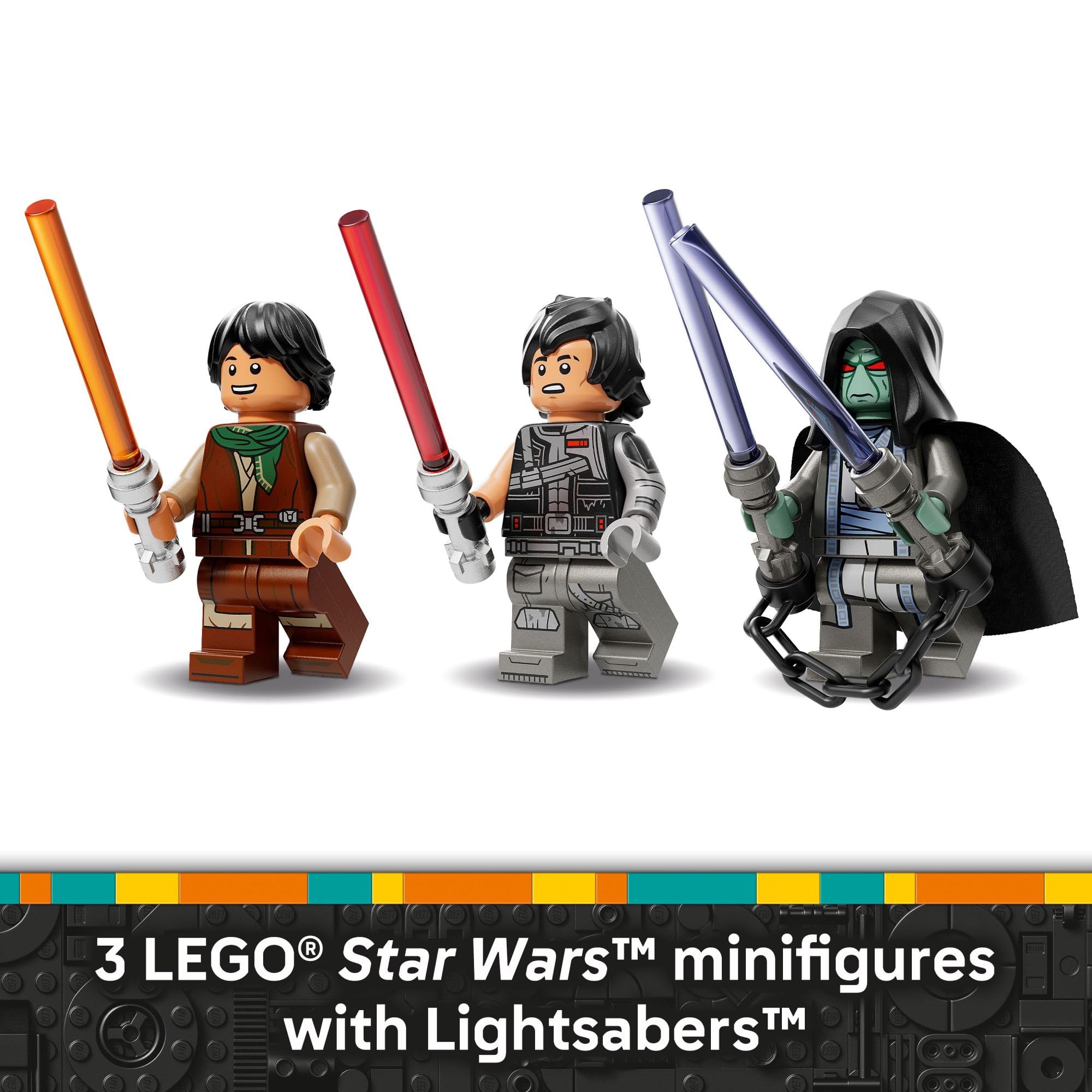 LEGO Star Wars minifigures Sig Greebling, Darth Dev, and Solitus pose epic duels.