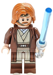 LEGO Star Wars Obi-Wan Kenobi mini figure in pose-ready stance, ideal for display shelves.