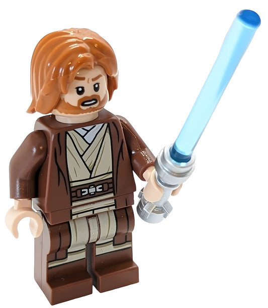 LEGO Star Wars Obi-Wan Kenobi figure with lightsaber for authentic display and imaginative play.