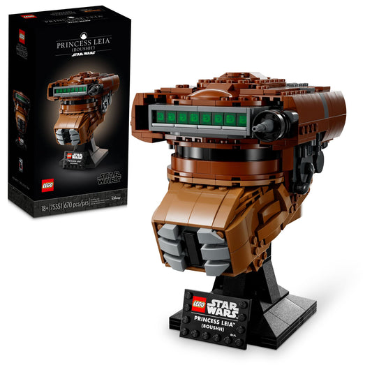 LEGO Star Wars Princess Leia Boushh helmet front view enhances adult display